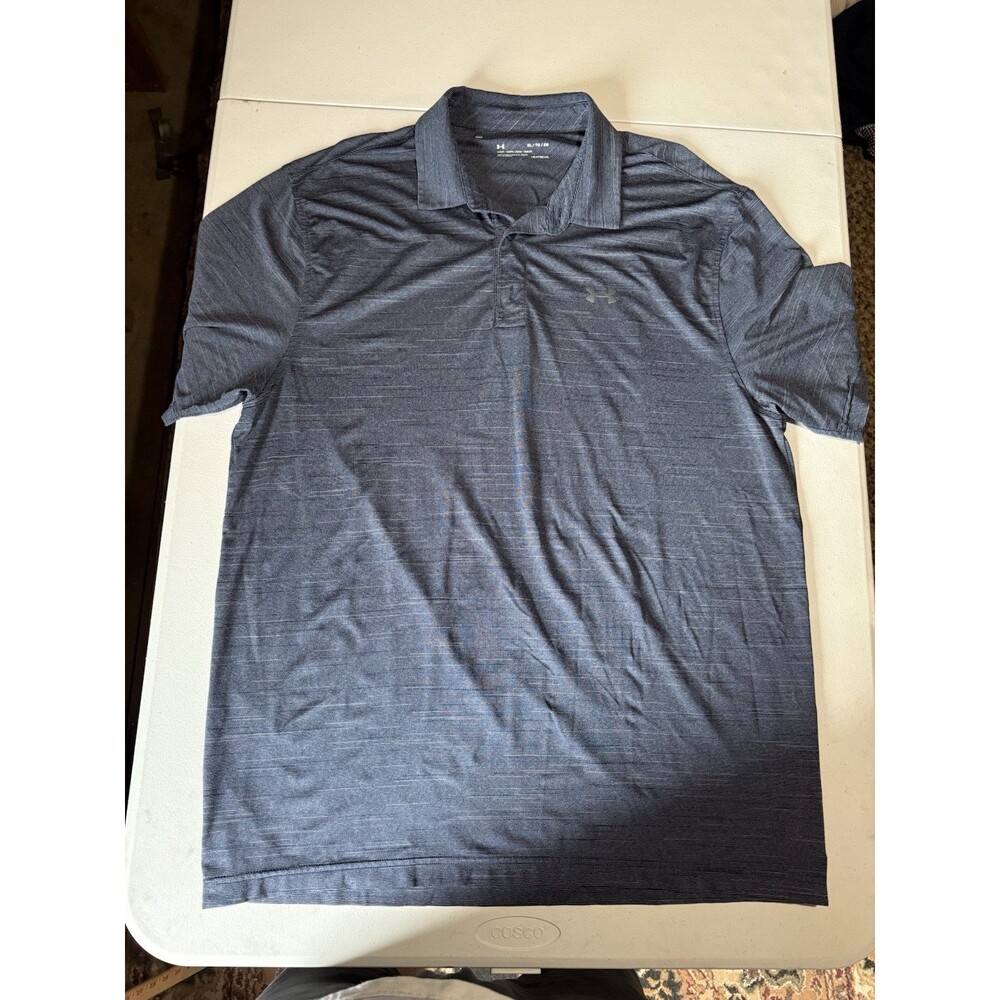 Under Armour Heat Gear Mens XLarge Heathered Dark Blue Polo Short Sleeve Shirt